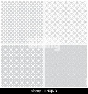 Seamless pattern. Collection of four simple classical textures. Repeating geometric shapes, rhombuses, ellipses, dots, circles. Monochrome. Backdrop.  Stock Vector