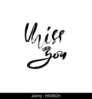 Miss you inscription. Greeting card with calligraphy. Hand drawn lettering design. Vector typography. Stock Vector