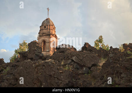 Lava covered ruins of Church, Mexico Stock Photo