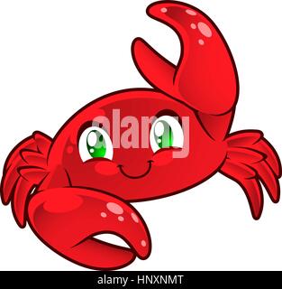 Cute Crab. Cancer sign. Red crab smiling lifting hand vector illustration. Stock Vector