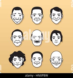 Linear male Avatars faces, vector icon set Stock Vector