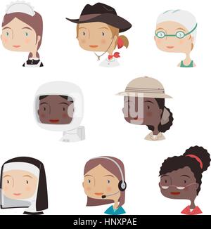 Head and Shoulder Profile professional woman profile avatar collection set 3. Stock Vector