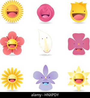 special characters Friendly Smiley Flowers Avatar Cartoon Profile vector illustration. Stock Vector