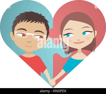 vector illustration of a love puzzle featuring a couple in a heart shape puzzle. Stock Vector