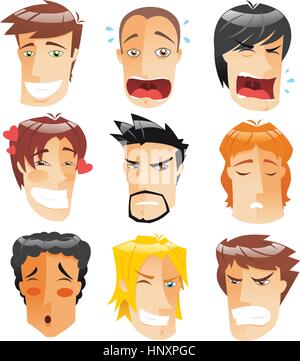 Human Head People Front View Avatar Profile Men faces set collection, vector illustration cartoon. Stock Vector