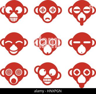 Monkey Ape head avatar cartoon character profile Fun set, vector illustration. Stock Vector