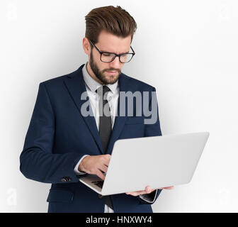 Caucasian Business Man Working Laptop Stock Photo