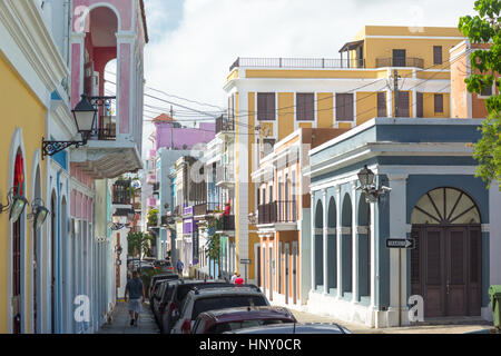 COLORFUL BUILDINGS CALLE SOL OLD TOWN SAN JUAN PUERTO RICO Stock Photo