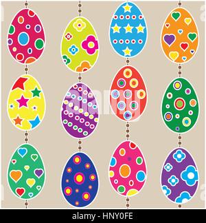 Vector illustration of hanging Easter eggs. Stock Vector