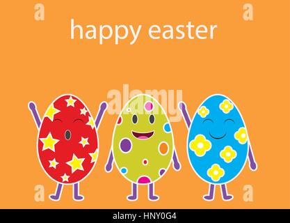 Cartoon vector of three funny Easter eggs. Happy Easter. Stock Vector