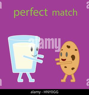 Cartoon vector of glass of milk and cookie. Perfect match. Stock Vector