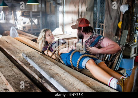 TUCKER AND DALE vs EVIL 2010 Reliance Big Pictures film with Katrina Bowden and Tyler Labine Stock Photo