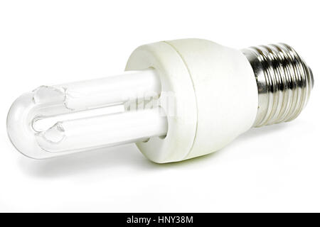 broken tubular-type compact fluorescent lamp isolated on white background Stock Photo