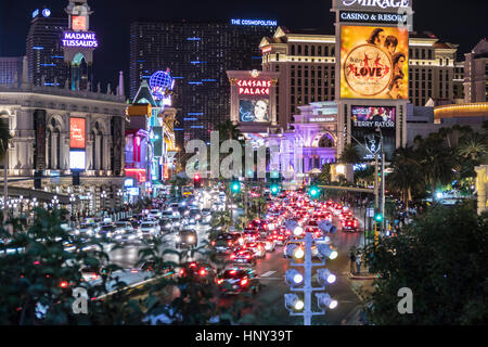 Las Vegas, Nevada, USA - October 10, 2015:  Night weekend traffic on the Las Vegas Strip.