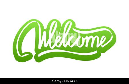 Welcome Hand Lettering Calligraphy Sticker Isolated on White Background Stock Vector