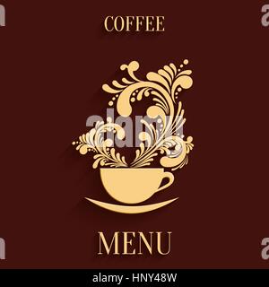 Abstract 3d Cup of Coffee with Floral Aroma Design Element with Shadow. Design Menu Template Stock Vector