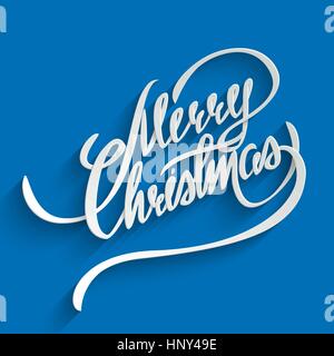 Merry Christmas Hand lettering Greeting Card. Typographical Vector Background. Handmade calligraphy. 3d Text with Shadow Stock Vector