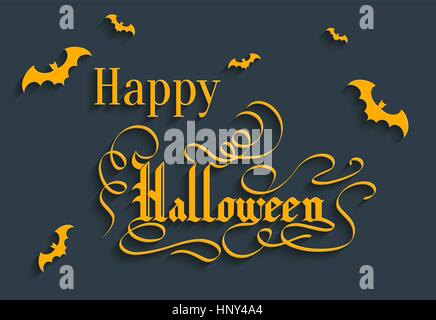 Happy Halloween Hand lettering Greeting Card. Typographical Vector Background. Handmade calligraphy. 3d Gothic Font with Shadow