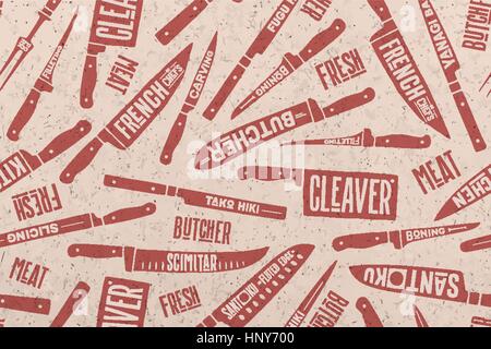 Seamless pattern and background of Meat, Fish cutting knives Stock Vector