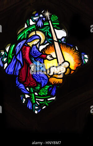 Modern stained glass window in the cloister at Canterbury cathedral, England. Stock Photo