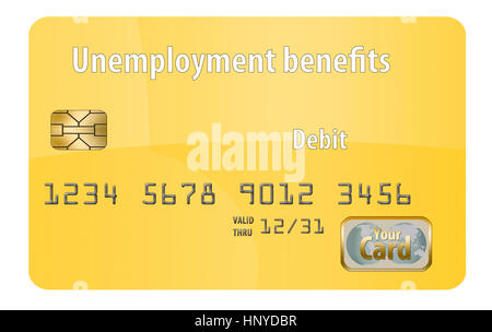 A state issued Unemployment Benefits debit card is seen here isolated on the background. Stock Photo