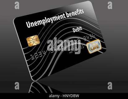 A state issued Unemployment Benefits debit card is seen here isolated on the background. Stock Photo