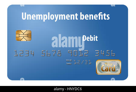 A state issued Unemployment Benefits debit card is seen here isolated on the background. Stock Photo