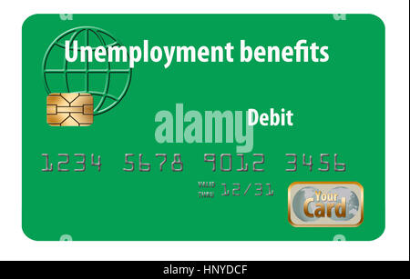 A state issued Unemployment Benefits debit card is seen here isolated on the background. Stock Photo