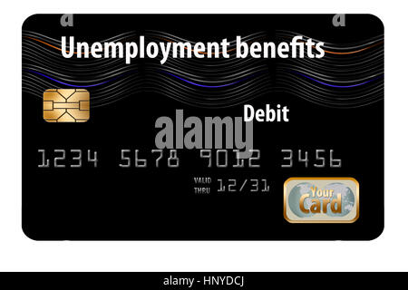 A state issued Unemployment Benefits debit card is seen here isolated on the background. Stock Photo