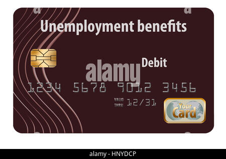 A state issued Unemployment Benefits debit card is seen here isolated on the background. Stock Photo