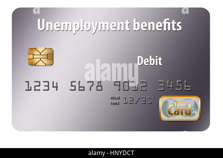 A state issued Unemployment Benefits debit card is seen here isolated on the background. Stock Photo