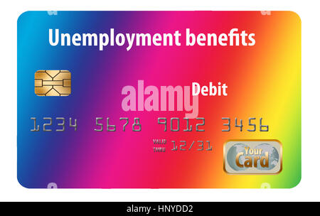 A state issued Unemployment Benefits debit card is seen here isolated on the background. Stock Photo