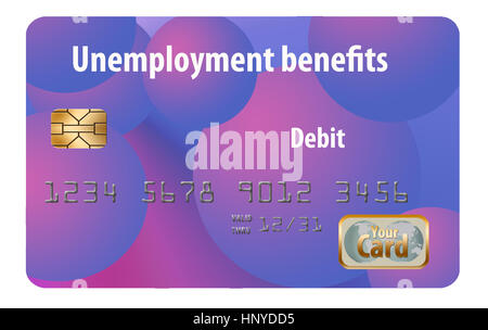 A state issued Unemployment Benefits debit card is seen here isolated on the background. Stock Photo