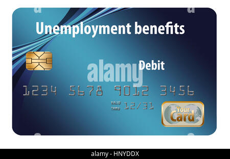 A state issued Unemployment Benefits debit card is seen here isolated on the background. Stock Photo