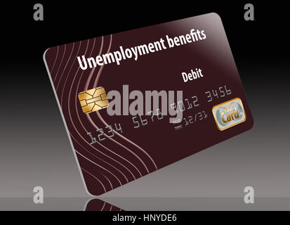 A state issued Unemployment Benefits debit card is seen here isolated on the background. Stock Photo