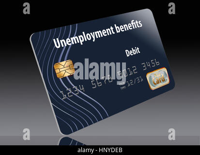 A state issued Unemployment Benefits debit card is seen here isolated on the background. Stock Photo