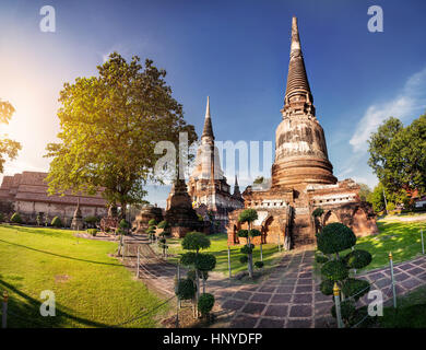 Stupa temples in Wat Yai Chai Mongkol monastery in Ayuttaya, Thailand Stock Photo