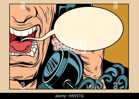 Angry man talking on the phone. comic cloud. Vintage pop art retro comic book vector illustration Stock Vector