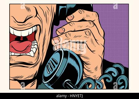 Angry man talking on the phone. Vintage pop art retro comic book vector illustration Stock Vector
