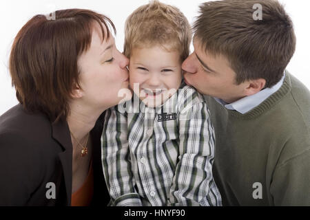 Model release , Familienfoto, Eltern mit Sohn - family portrait, parents with son Stock Photo