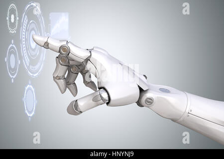 Robot's arm working with Virtual Reality touchscreen. 3D illustration Stock Photo