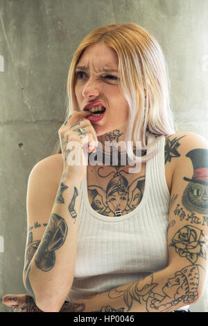 Woman with look of consternation Stock Photo