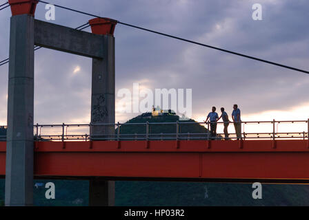 Wien, Vienna, Bridge over the New Danube with view to the Leopoldsberg at sunset, 21., Wien, Austria Stock Photo