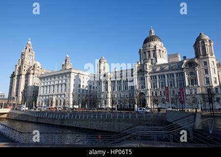 the three graces liver building cunard building port of liverpool building pier head landmark buildings liverpool uk Stock Photo