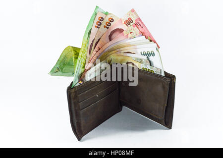 Thai Money in wallet, Thai baht Stock Photo