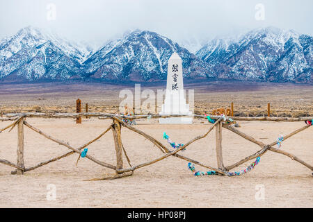 The Manzanar graveyard at the Japanese internment camp in the Mojave Desert in Southern California, USA. Stock Photo