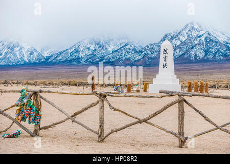 The Manzanar graveyard at the Japanese internment camp in the Mojave Desert in Southern California, USA. Stock Photo