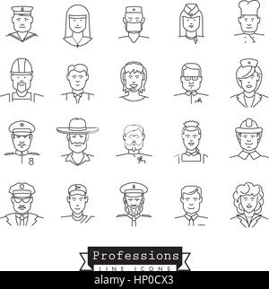 Collection of 25 professional people avatar  line icons Stock Vector