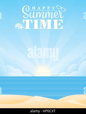 sun rising behind clouds at the horizon over sea Stock Vector