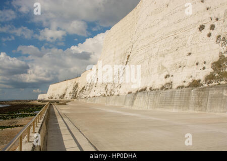 Seafront with chalk cliffs and shingle beach at Rottingdean near Brighton, East Sussex, England Stock Photo